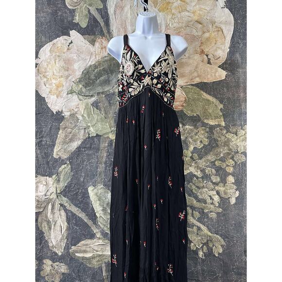 Anthropologie Black Maxi Dress with Colorful Embroidery - Picture 7 of 9